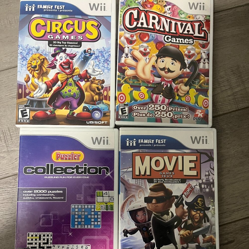 Nintendo Wii Game Bundle Lot of 4 Movie Games, Carnival Games, Circus Games CIB